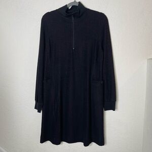 CABI Long Sleeve 1/4 Zip Cuddle Dress Medium Black & Burgundy High Neck Pockets